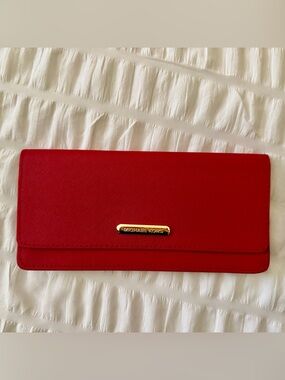 Michael Kors Red Saffiano Continental Wallet with Gold Logo